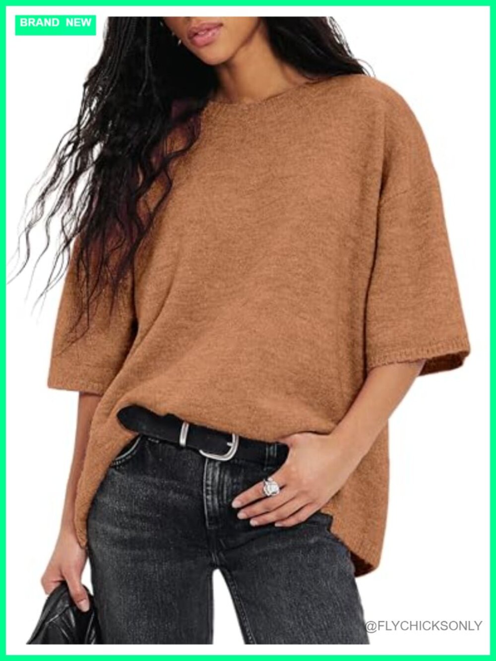 Women's Short Sleeve Crewneck Knit Pullover Sweater Casual Relaxed Fit Top